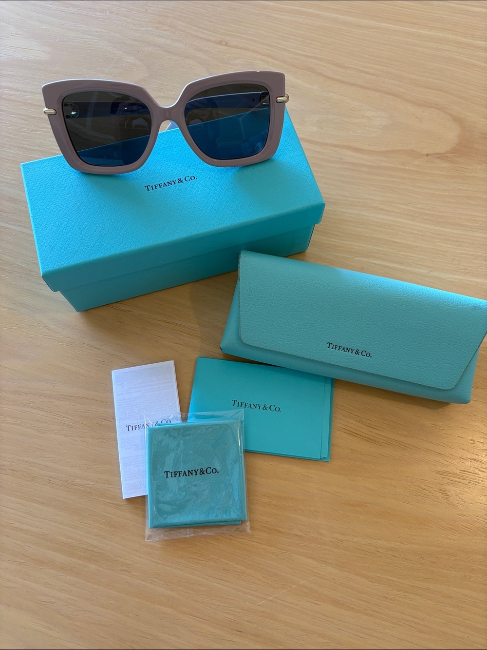 Tiffany & Co. Women's Taupe Square Sunglasses with Dark Lenses